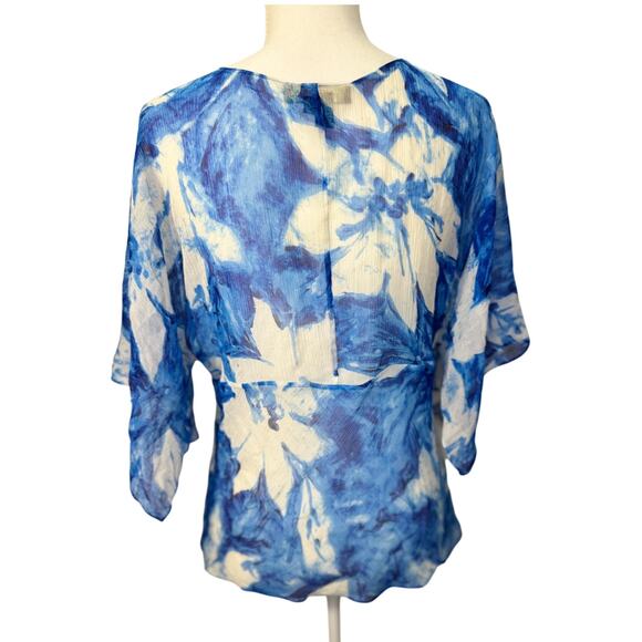 Lauren Ralph Lauren Silk Blue Floral Blouse Women's 10P Petite Coastal Cruise - Picture 4 of 16